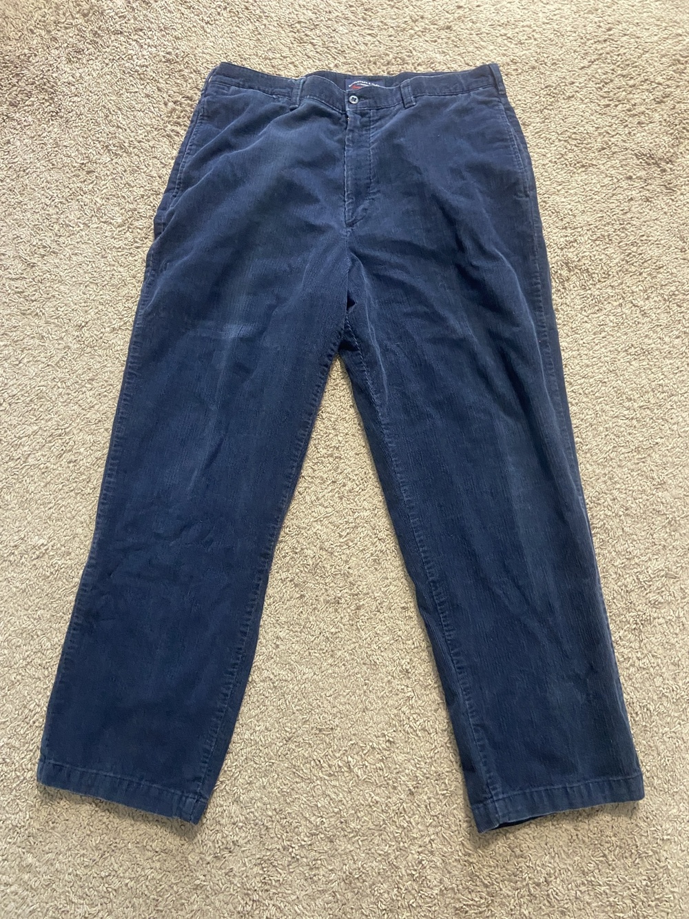 Roundtree & Yorke Pants Mens 36x28 Blue Corduroy Flat Front Straight Leg Casual
